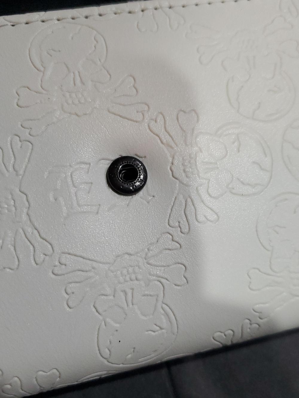 Ed Hardy white skull embossed EH monogram black studded long trifold wallet - Picture 10 of 14